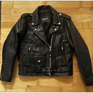 VTG Raider Biker Leather Motorcycle Jacket Black SilverHarley Davidson Patch 8